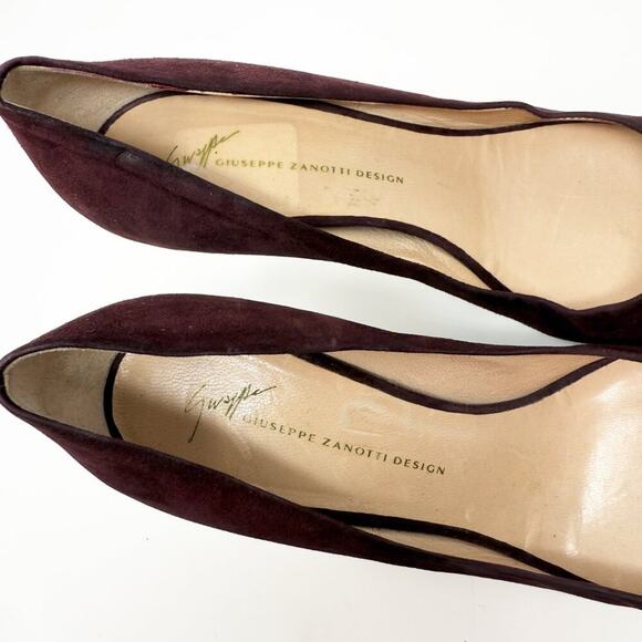 Giuseppe Zanotti Vicini Burgundy Suede Closed Toe Pumps Bow Detail Made in Italy - Picture 8 of 10